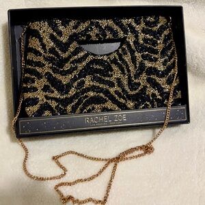 Rachel Zoe Black and Gold Animal Print Clutch Bag